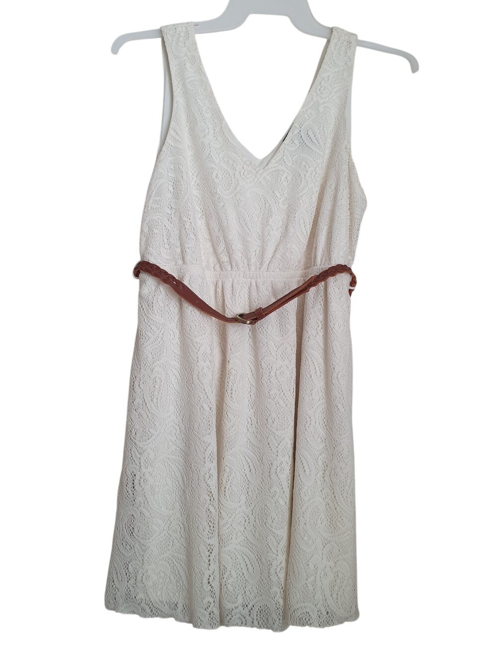 Rue 21 Ivory Lace Belted Dress Women's Size Large